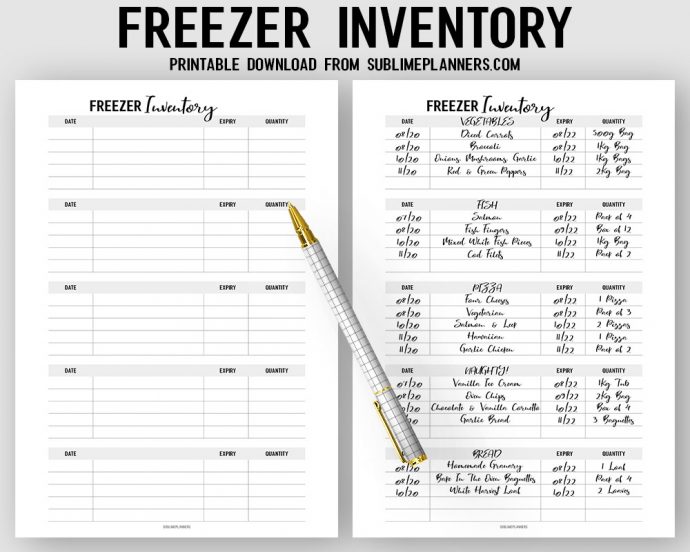 Freezer Inventory PDF Instant Download