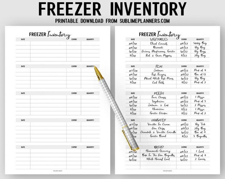 Freezer Inventory Printable List Your Frozen Produce With Expiry Dates 9617