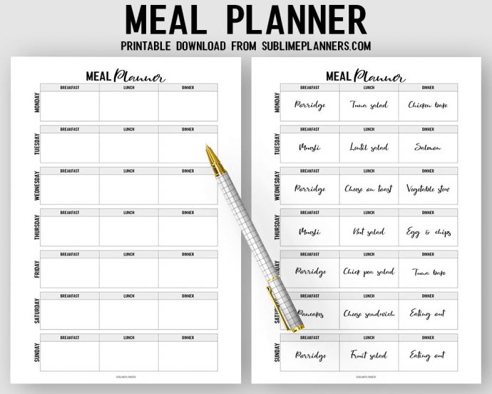 Printable Weekly Menu Planner
